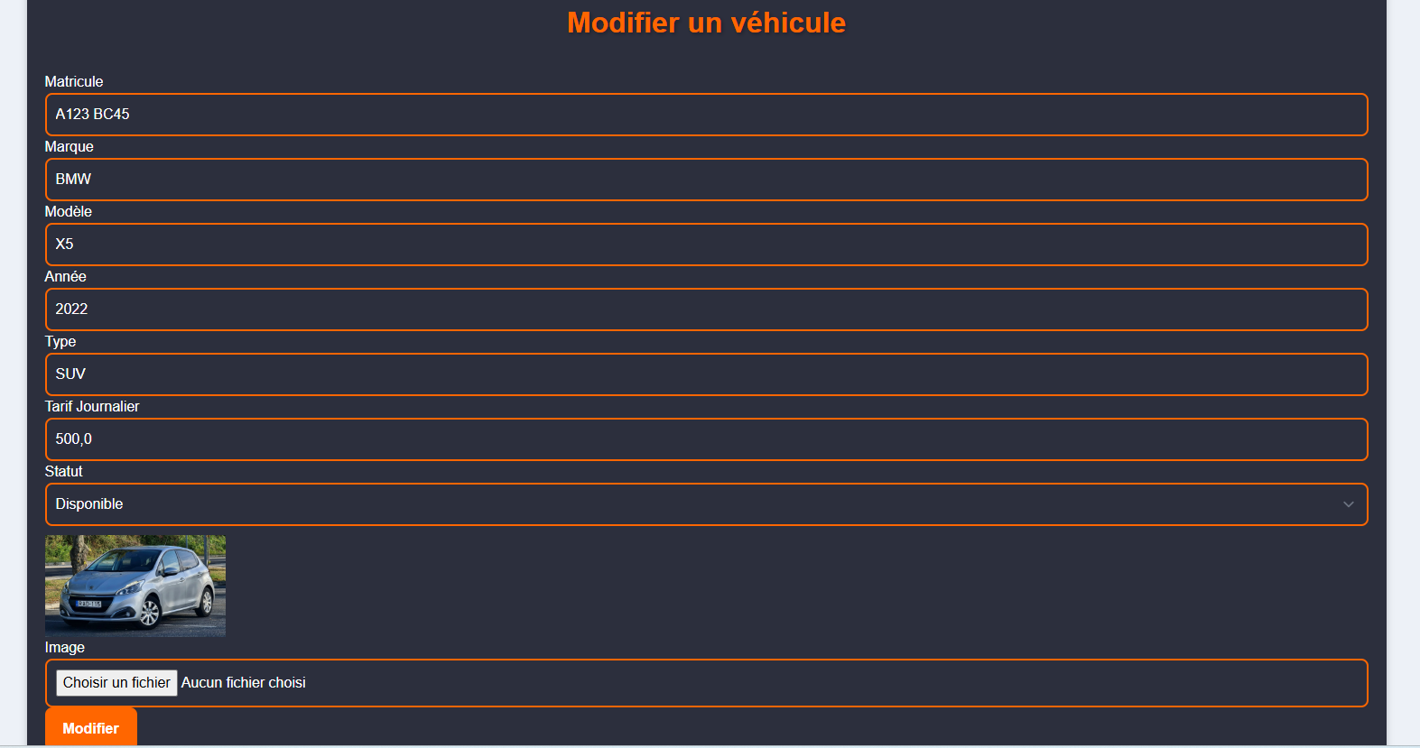 modifier véhicule
